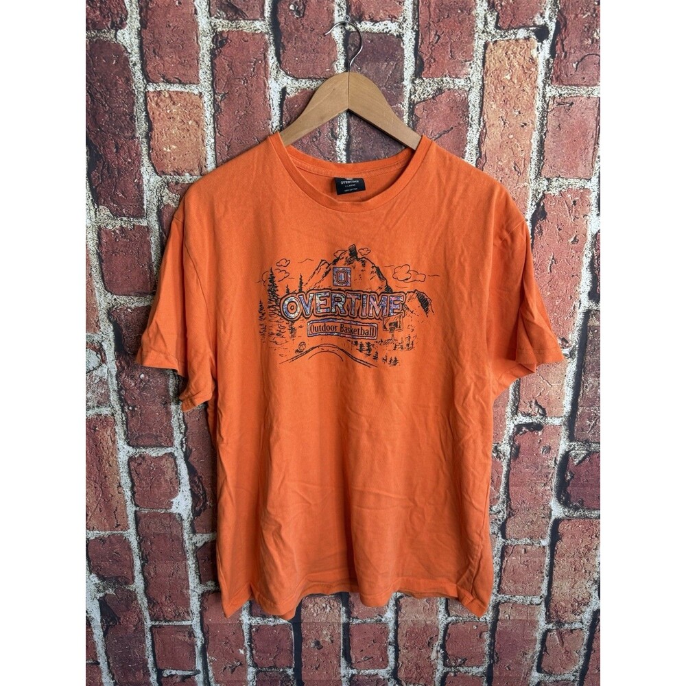 Overtime Basketball Mens T-shirt Short Sleeve Orange Graphic Size XL